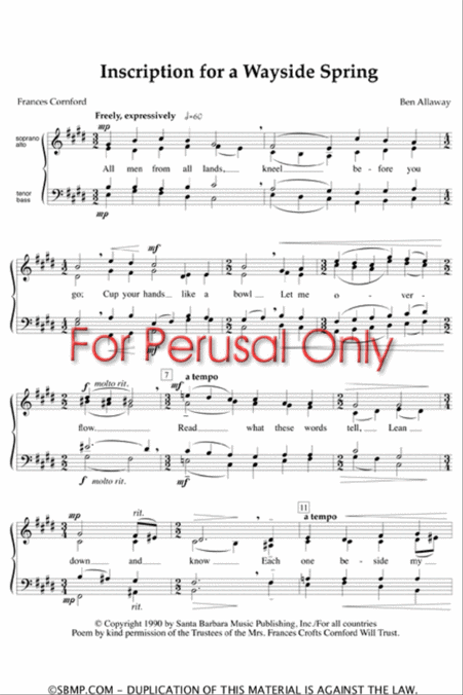 Inscription for a Wayside Spring - SATB Octavo 4-Part scores gallery preview page 2