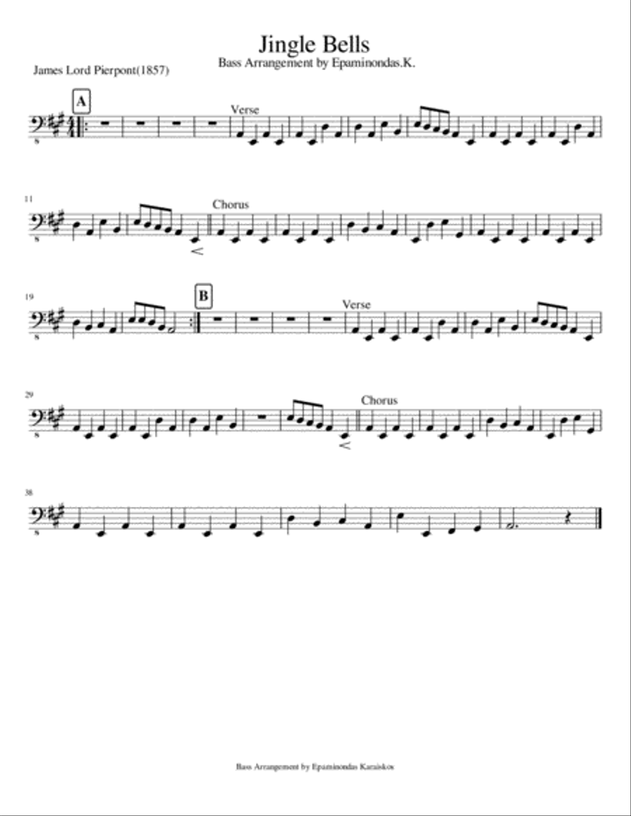 Jingle Bells(El.Bass Arrangement on the original Version) Bass Guitar scores gallery preview page 1