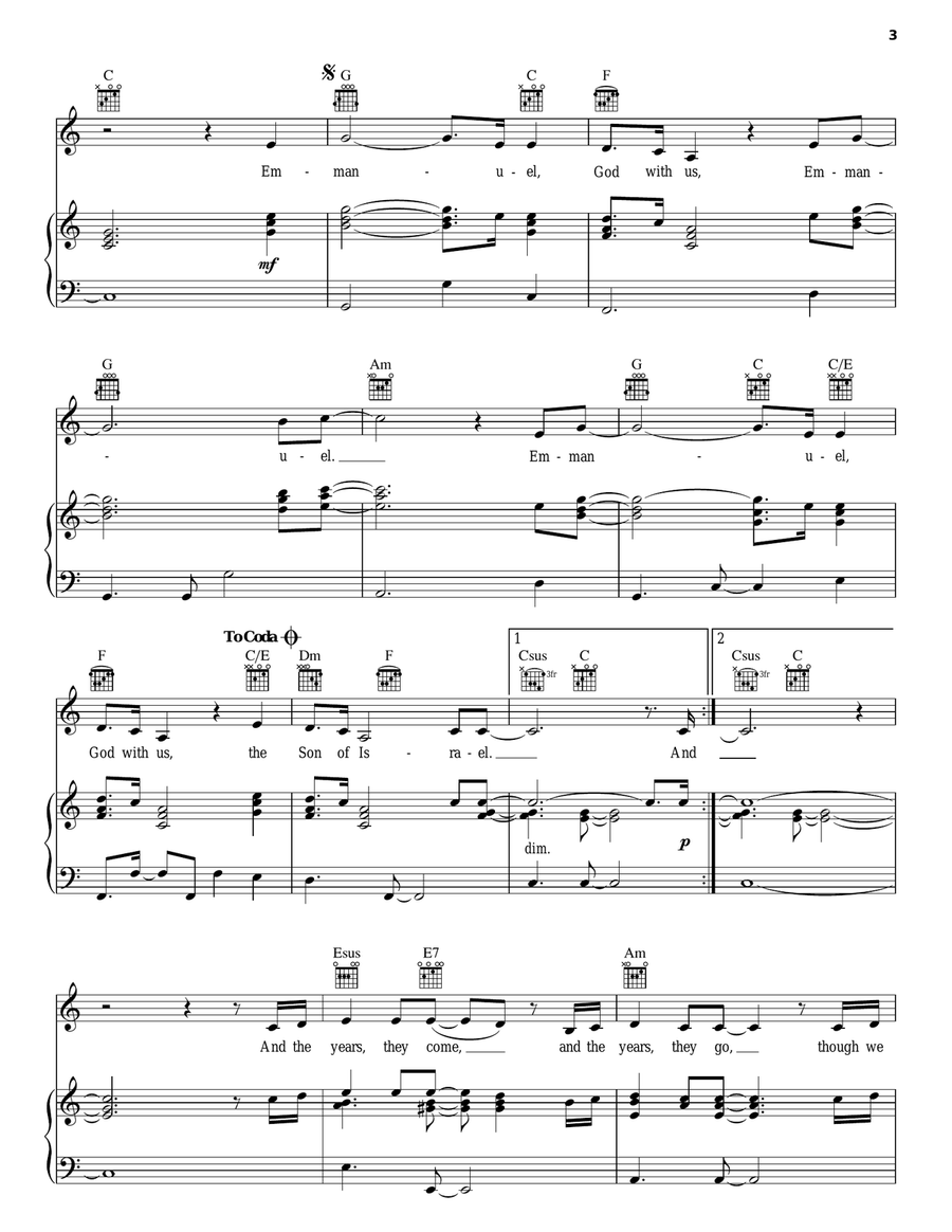 Emmanuel, God With Us Piano, Vocal, Guitar scores gallery preview page 3