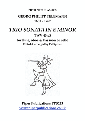 Book cover for TELEMANN TRIO SONATA IN E MINOR BWV 43:e3 for flute, oboe & bassoon or cello