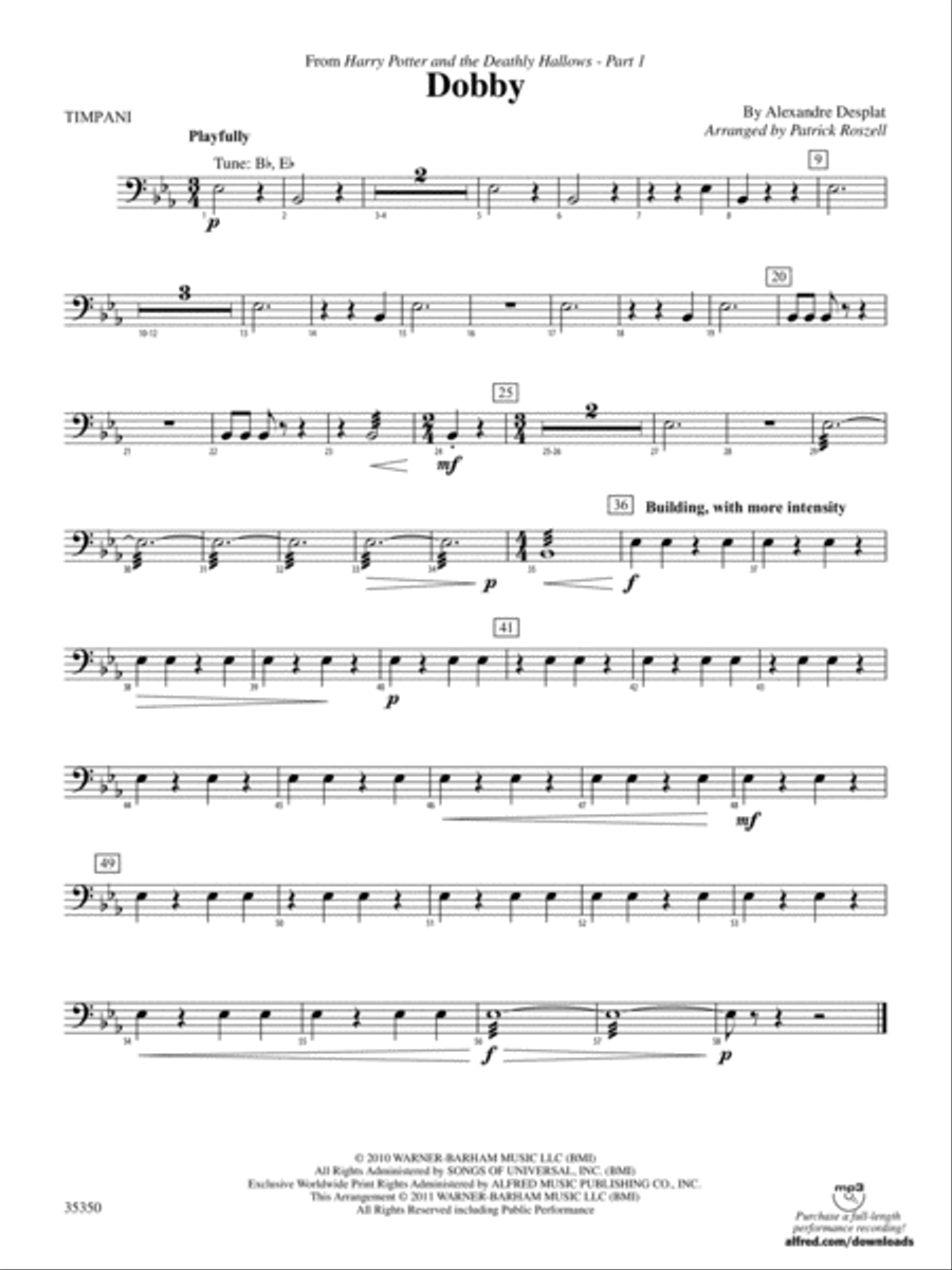 Dobby (from Harry Potter and the Deathly Hallows, Part 1): Timpani Concert Band scores gallery preview page 1