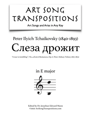 Book cover for TCHAIKOVSKY: Слеза дрожит, Op. 6 no. 4 (transposed to E major, "A tear is trembling")