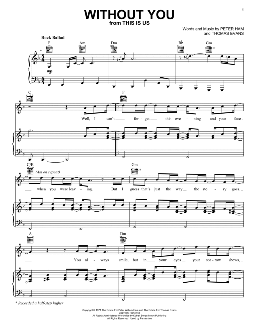 Without You Piano, Vocal, Guitar scores gallery preview page 1