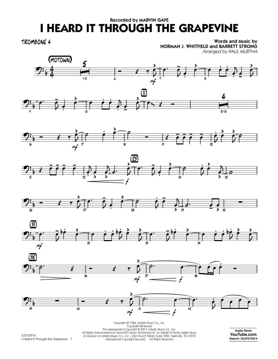 I Heard It Through the Grapevine - Trombone 4 Trombone scores gallery preview page 1