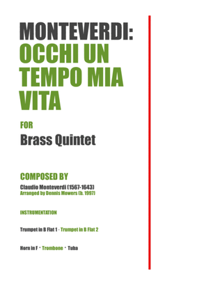 "Occhi un Tempo mia vita" for Brass Quintet - Claudio Monteverdi