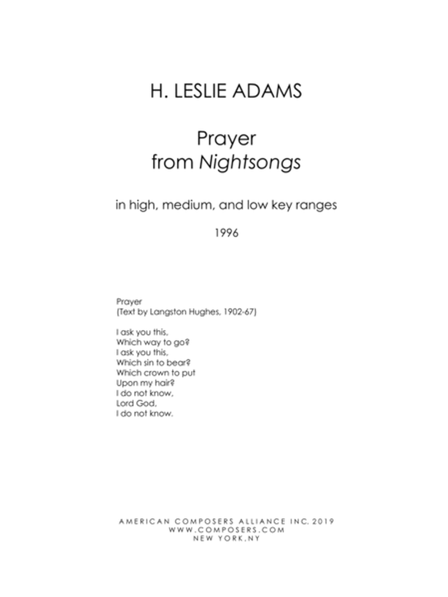 [Adams] Prayer (from Nightsongs) image number null