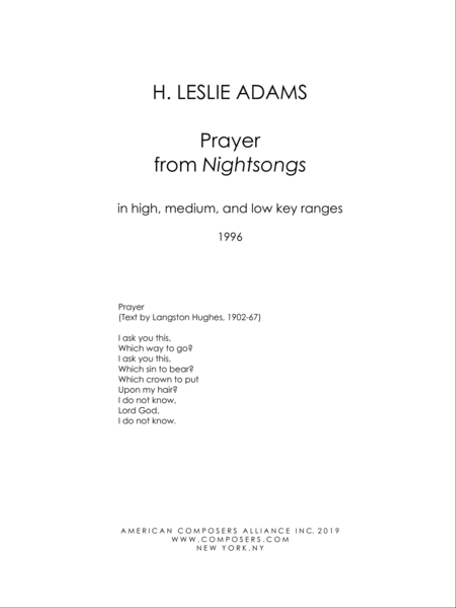 [Adams] Prayer (from Nightsongs) Voice scores gallery preview page 3