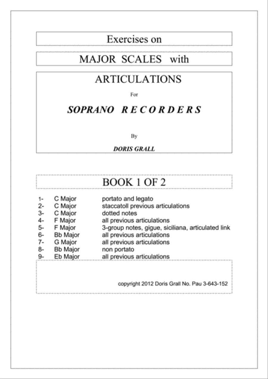 Book 1- Articulations on Major Scales for Soprano Recorder Woodwind Duet scores gallery preview page 1