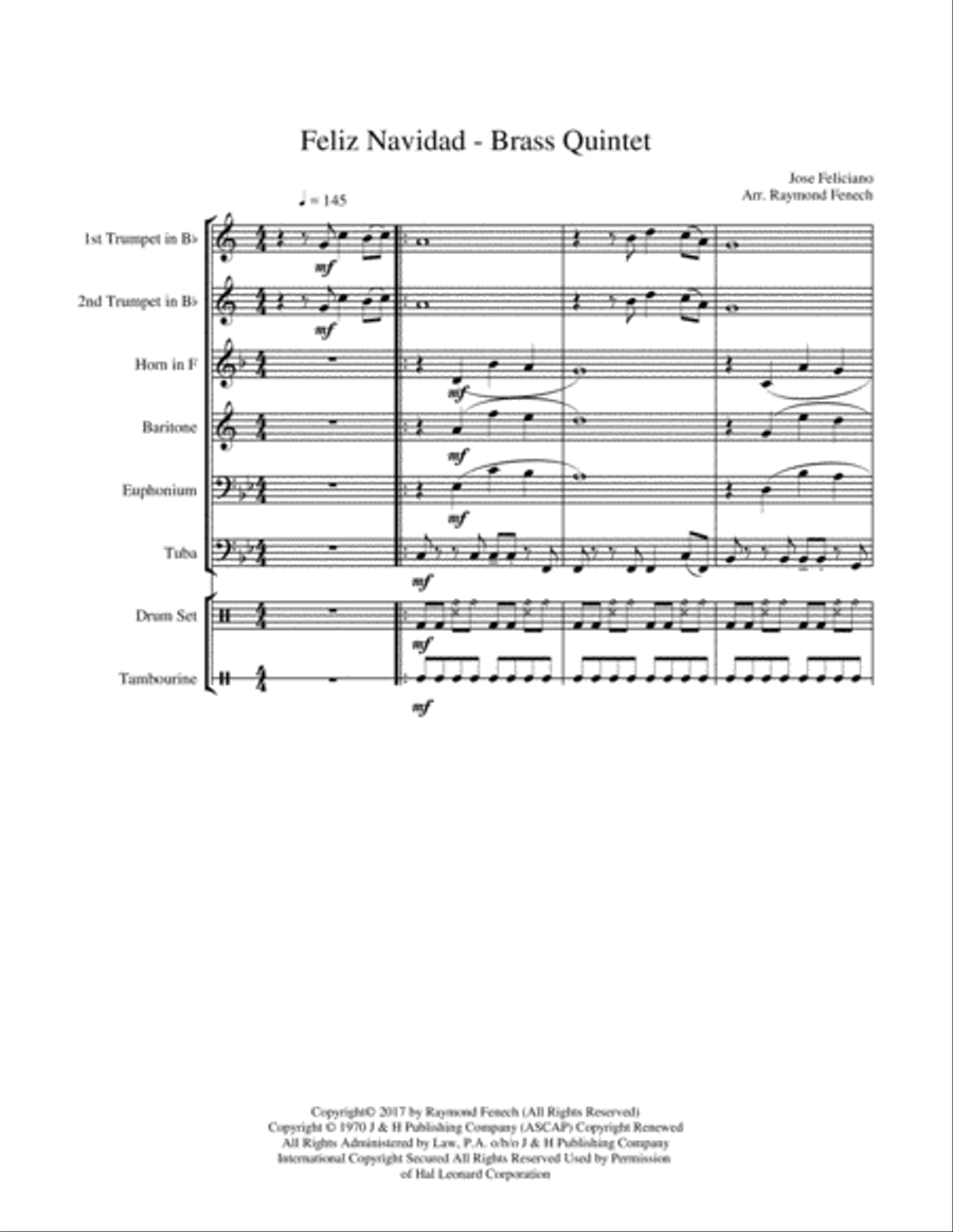 Feliz Navidad Brass Ensemble scores gallery preview page 5
