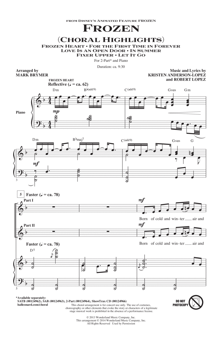 Frozen (Choral Highlights) 2-Part scores gallery preview page 1