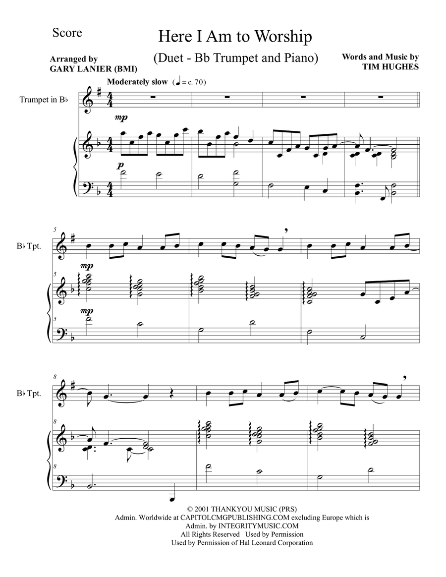 Here I Am To Worship Trumpet Duet scores gallery preview page 1