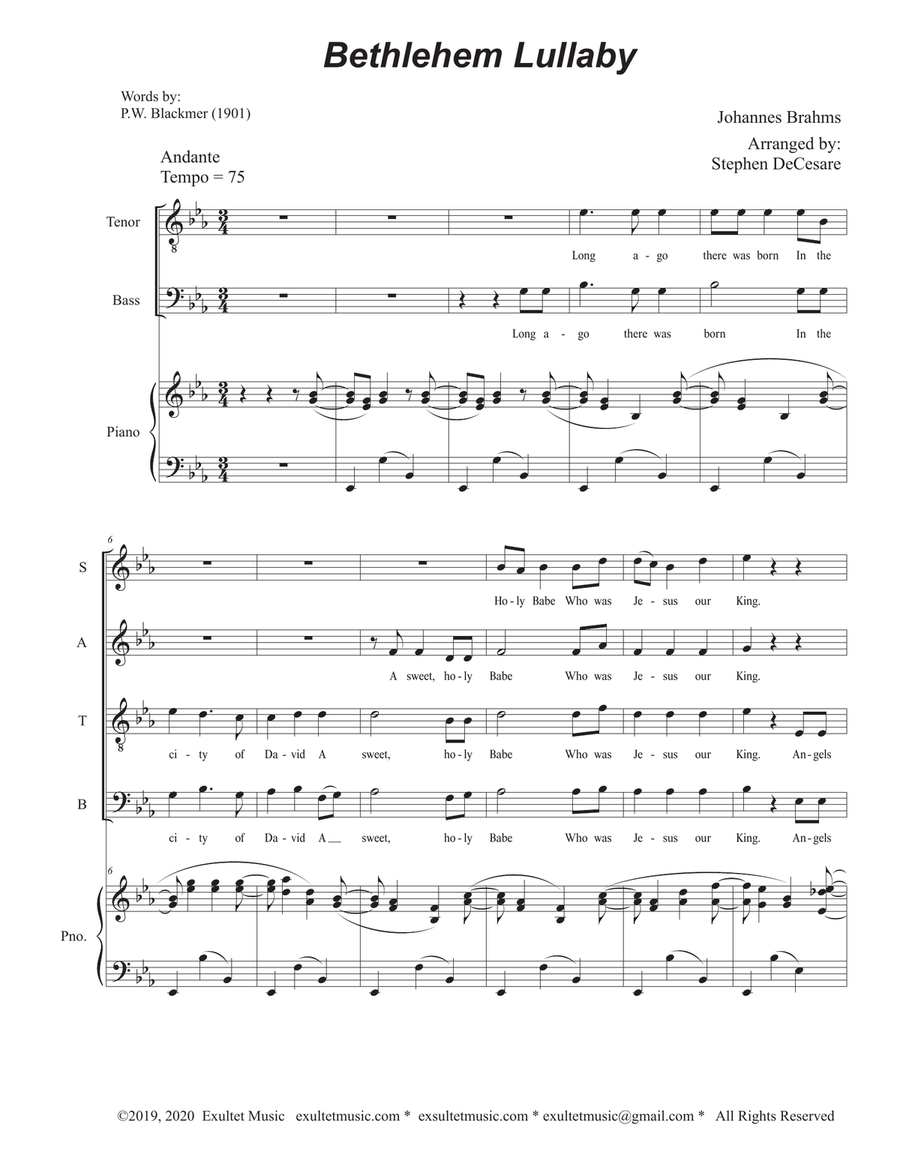 Bethlehem Lullaby (Vocal Quartet - (SATB) 4-Part scores gallery preview page 2