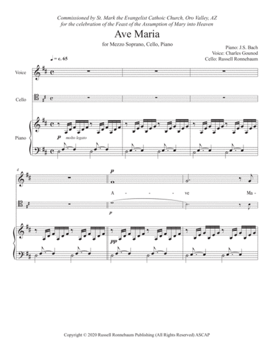 Bach-Gounod "Ave Maria" for Mezzo Soprano, Cello, Piano image number null