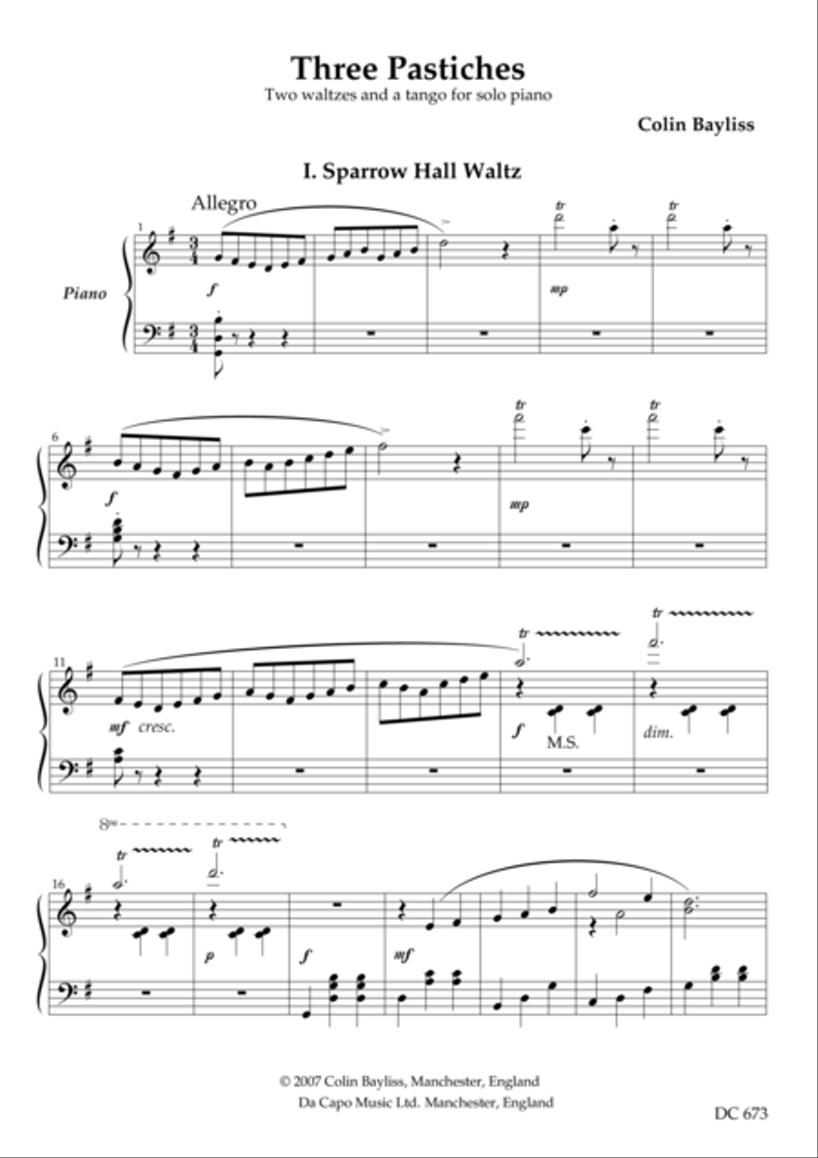 Three Pastiches - two waltzes and a tango for solo piano Piano Solo scores gallery preview page 1