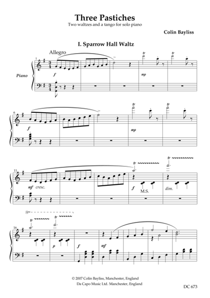 Three Pastiches - two waltzes and a tango for solo piano