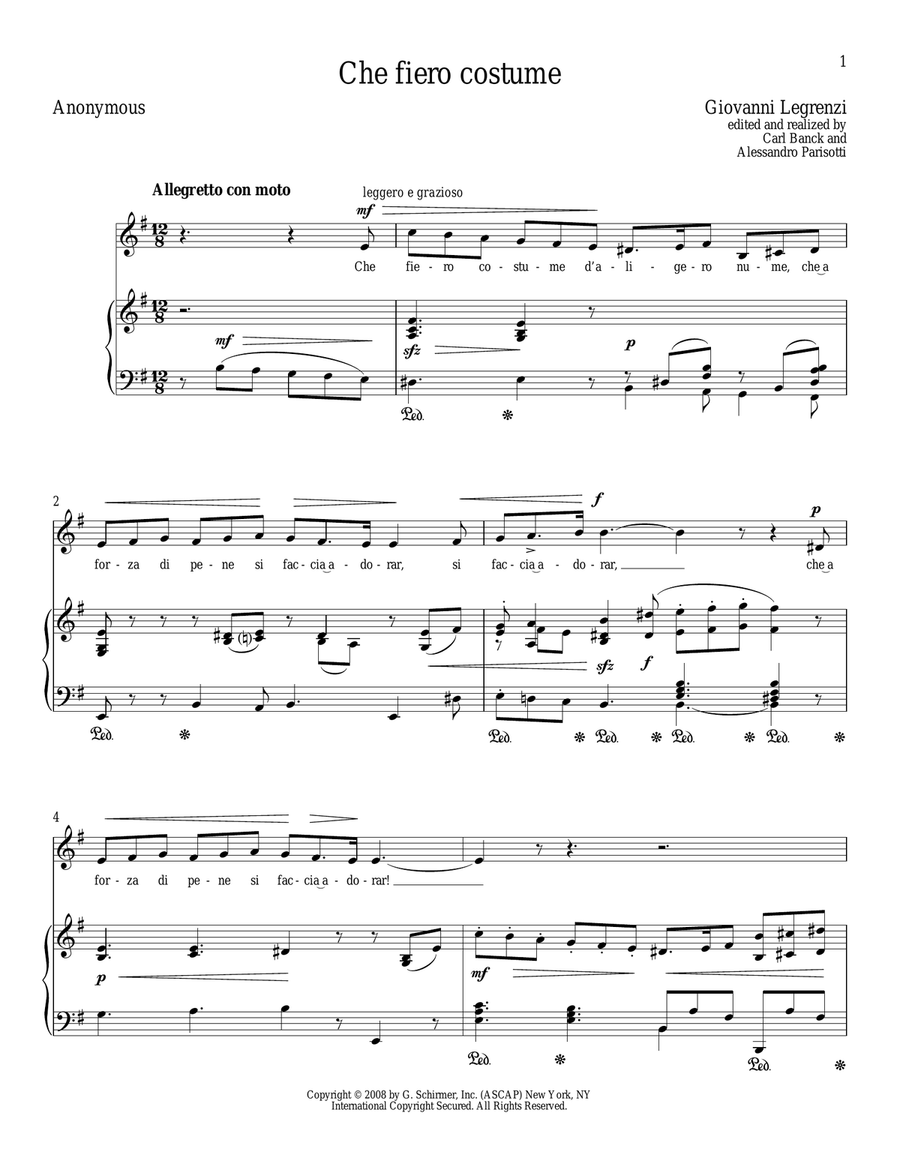 Che Fiero Costume Che Fiero Costume Piano, Vocal scores gallery preview page 1