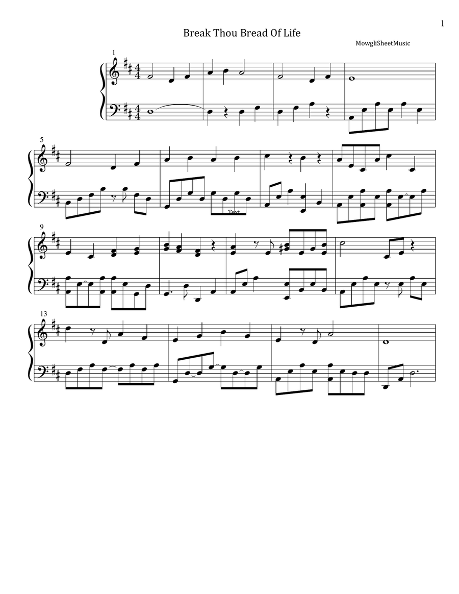 Break Thou Bread Of Life Piano Solo scores gallery preview page 1