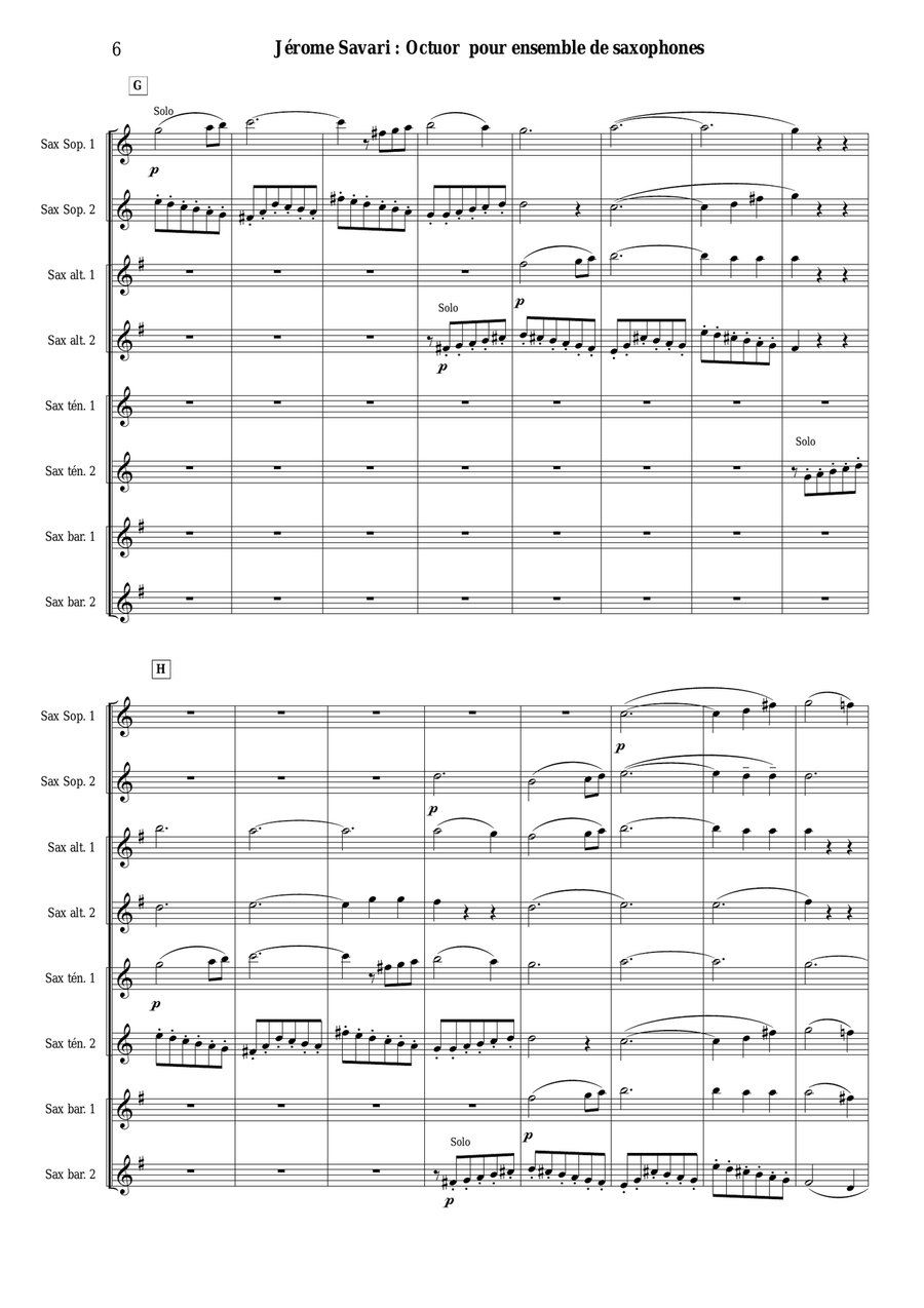 Jérôme Savari: Octet for SSAATTBB saxophone octet SSAATTBB scores gallery preview page 6