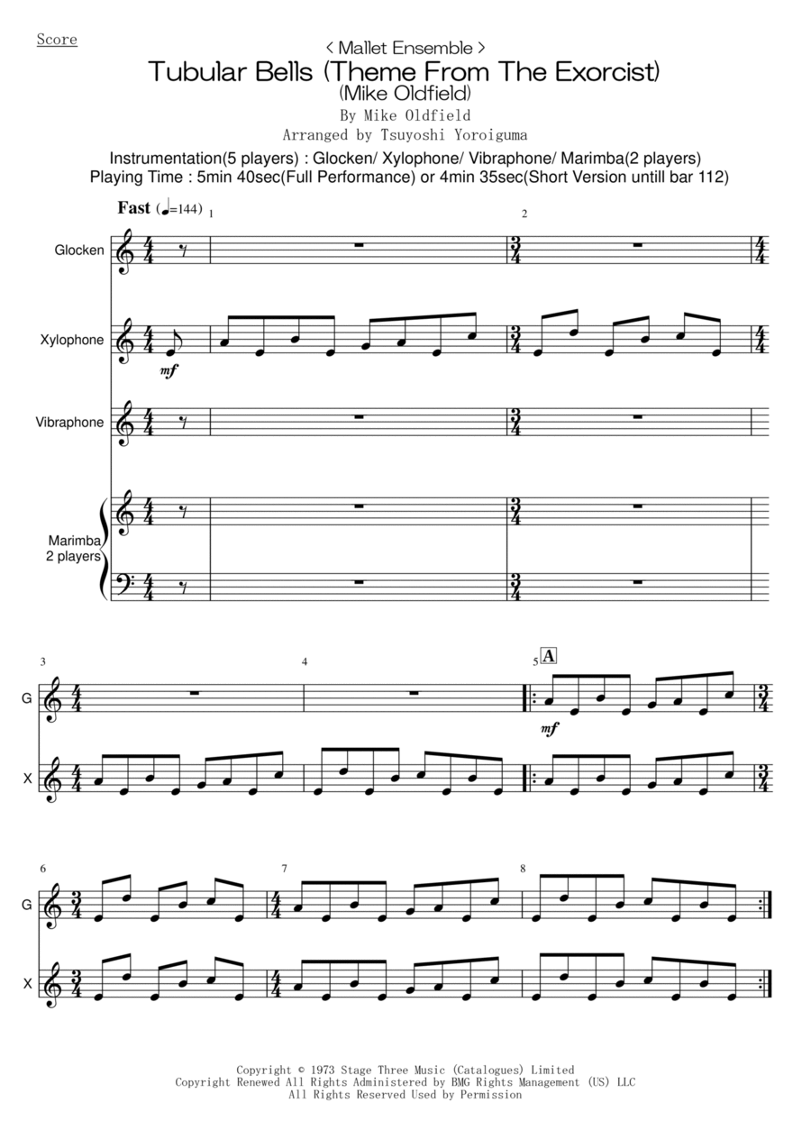Tubular Bells Glockenspiel scores gallery preview page 1