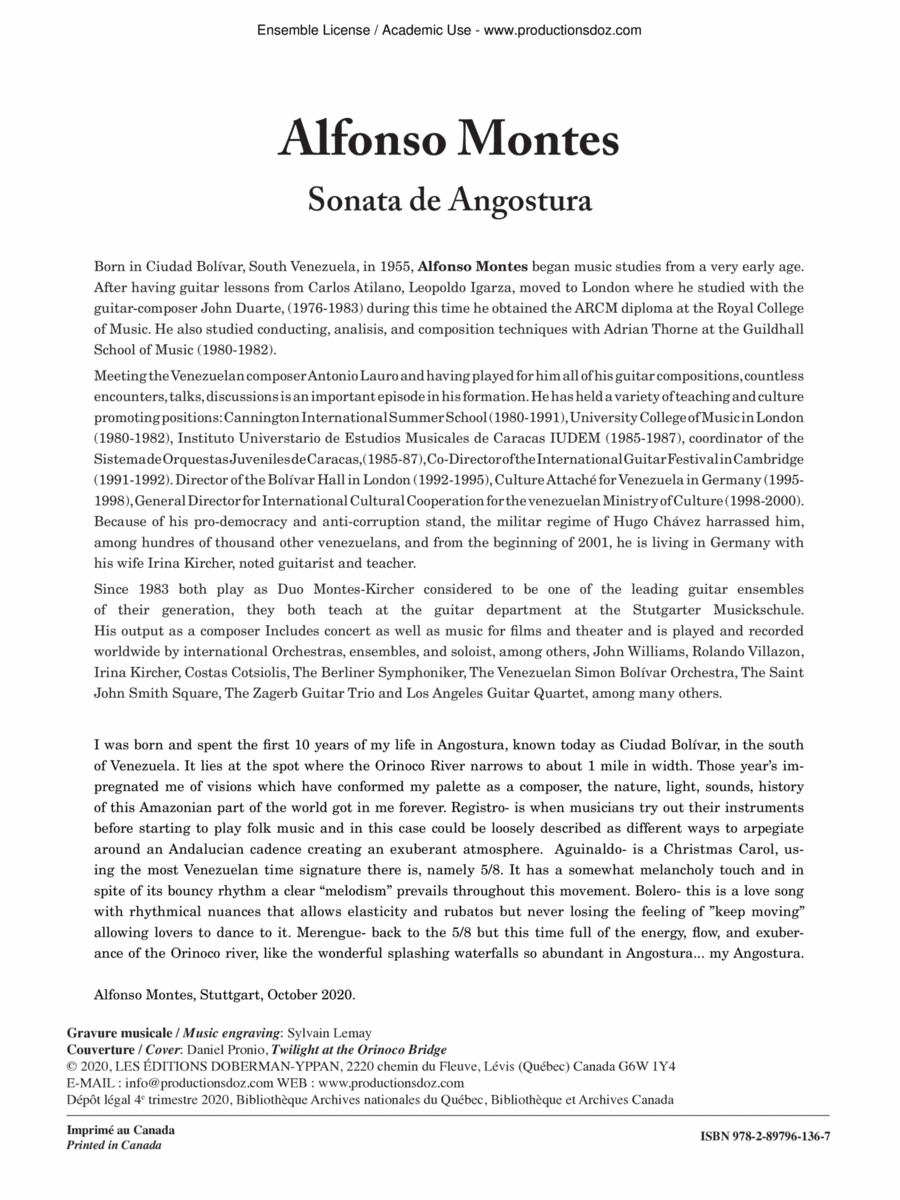 Sonata de Angostura Classical Guitar scores gallery preview page 1