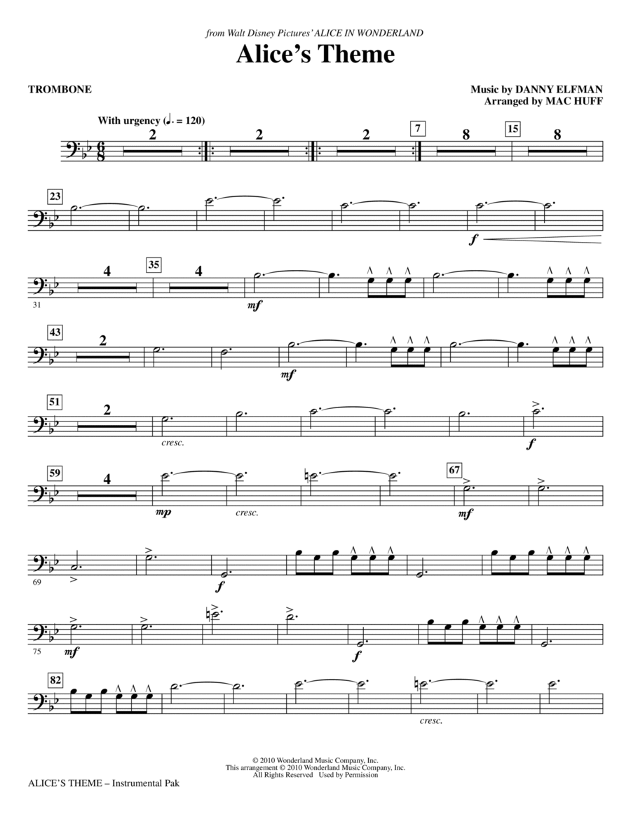 Alice's Theme (from Alice In Wonderland) (arr. Mac Huff) - Trombone Choir scores gallery preview page 1