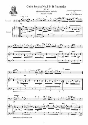 Book cover for Vivaldi - Cello Sonata No.1 in B flat Op.14 RV 47 for Cello and Cembalo (or Piano)