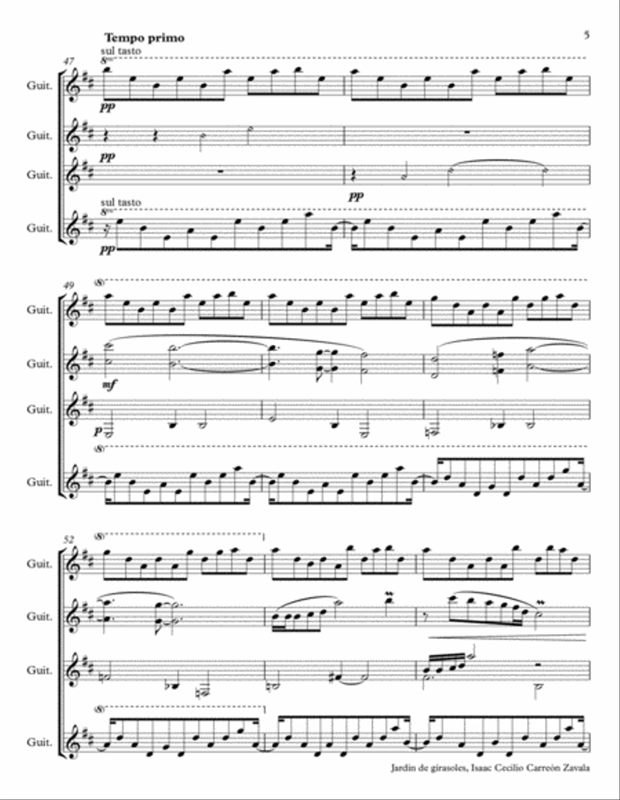 Jardín de girasoles (Sunflower´s Garden) Guitar Ensemble scores gallery preview page 5
