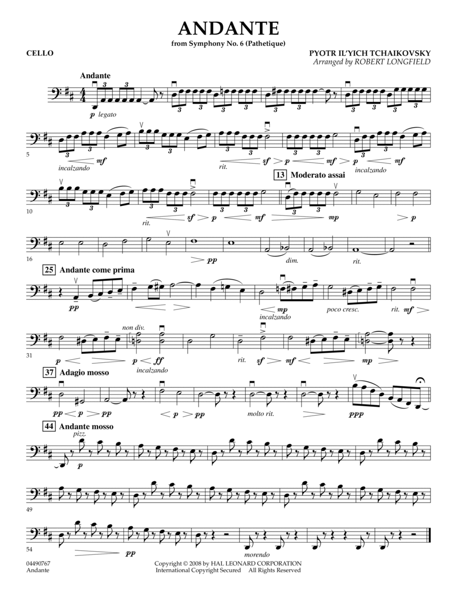 Andante (from Symphony No.6 "Pathetique") - Cello