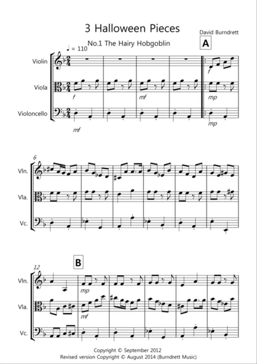 3 Halloween Pieces for String Trio String Trio scores gallery preview page 1