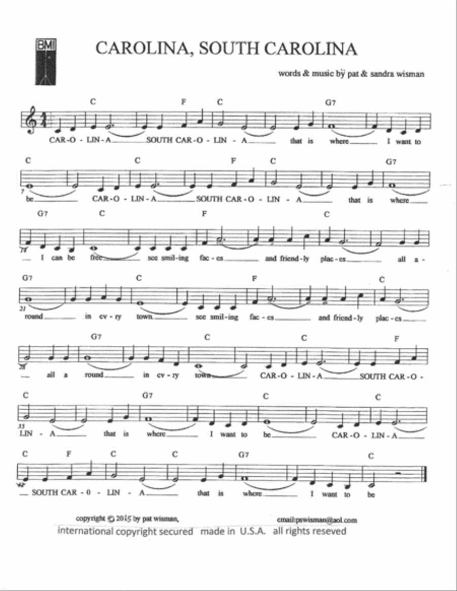 CAROLINA,SOUTH CAROLINA CAROLINA,SOUTH CAROLINA Piano, Vocal, Guitar scores gallery preview page 1