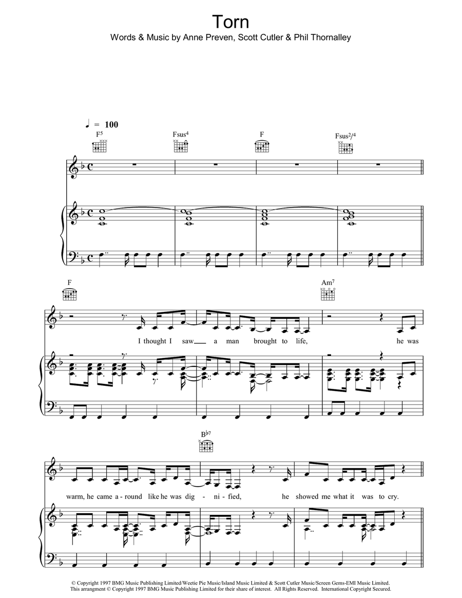 Torn Piano, Vocal, Guitar scores gallery preview page 1