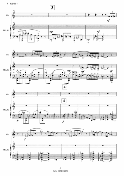 Three pieces for violin and piano with left hand Op.139