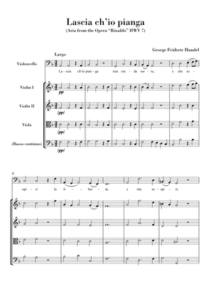 Lascia ch'io pianga (for Violoncello Solo and String Quartet) Original key F major