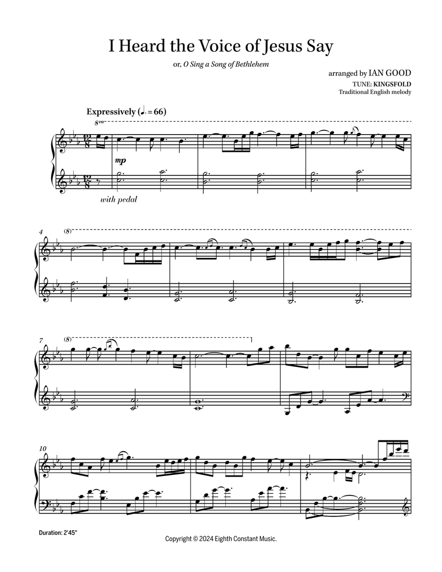 I Heard the Voice of Jesus Say / O Sing a Song of Bethlehem (KINGSFOLD) - new age piano) Piano Solo scores gallery preview page 1