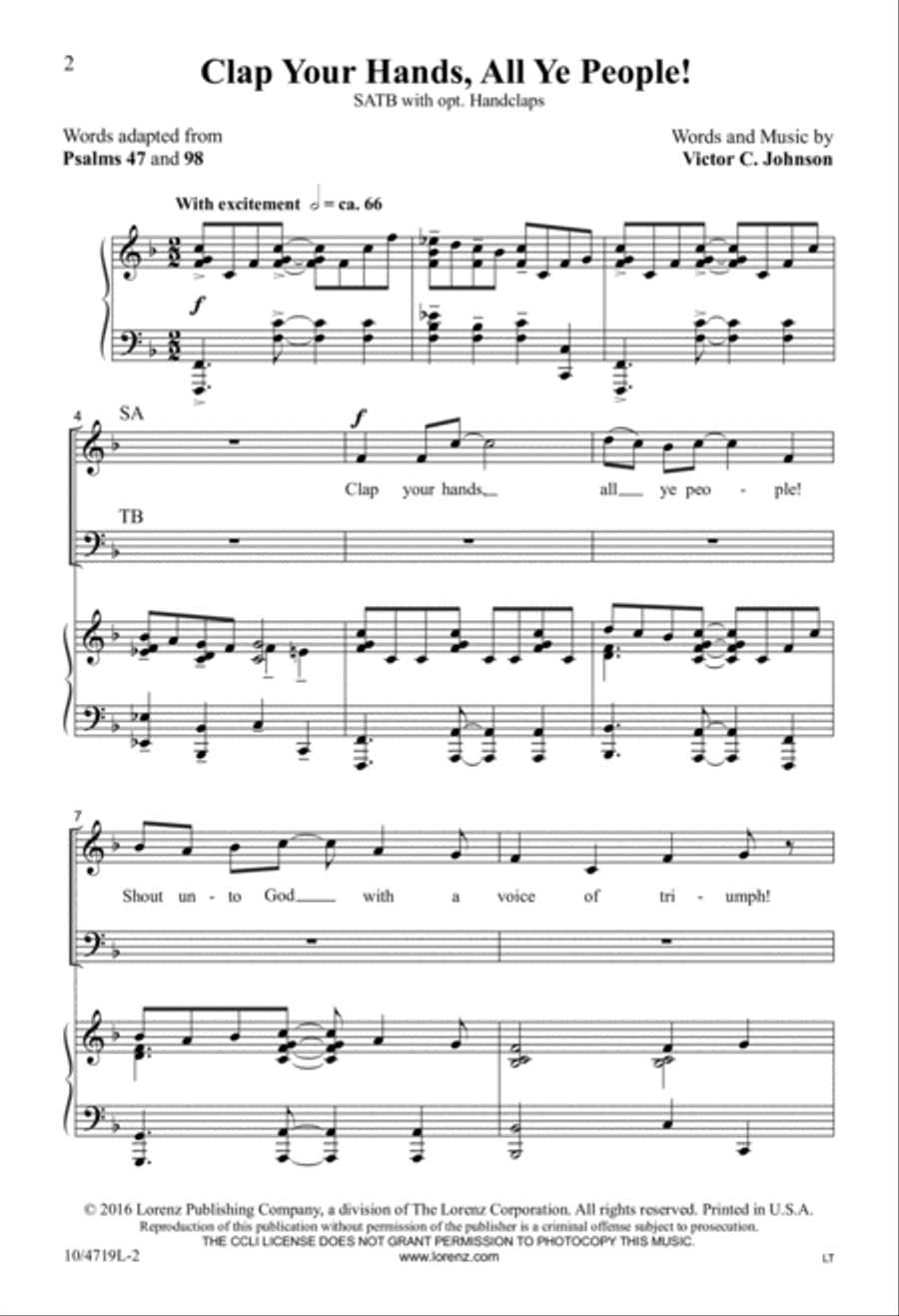 Clap Your Hands, All Ye People! 4-Part scores gallery preview page 2