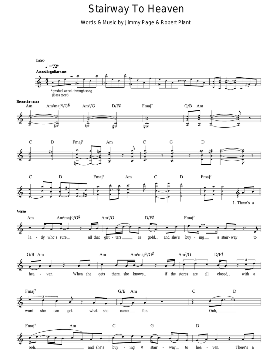 Stairway To Heaven Bass Guitar Tablature scores gallery preview page 1