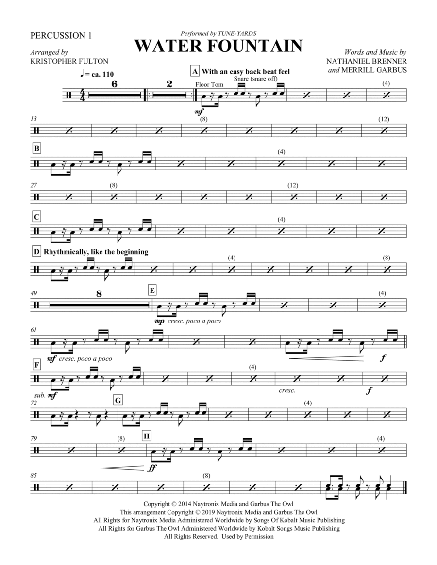 Water Fountain (arr. Kristopher Fulton) - Percussion 1 Choir scores gallery preview page 1