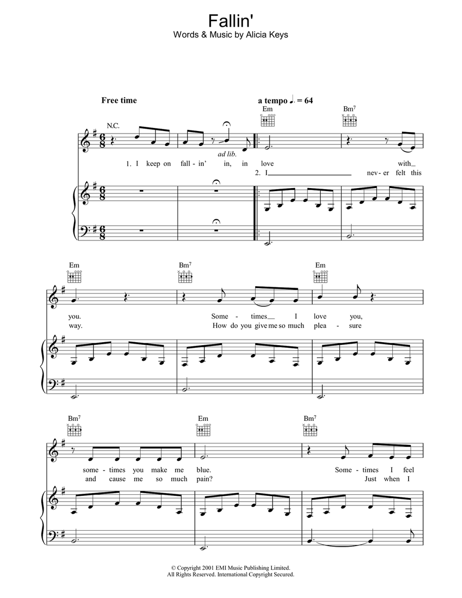 Fallin' Fallin' Piano, Vocal, Guitar scores gallery preview page 1
