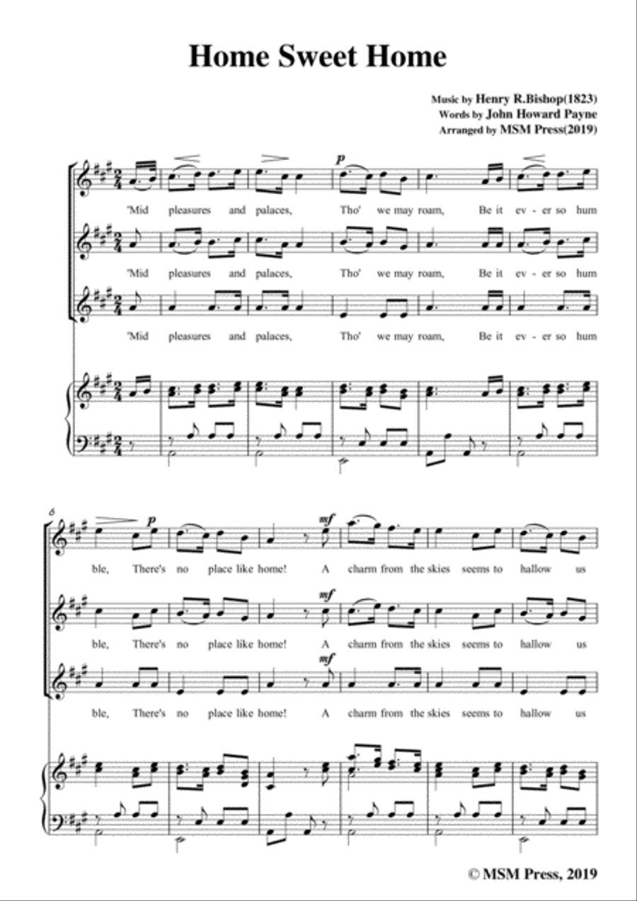 Henry R. Bishop-Home Sweet Home,in A Major,for Voice&Piano Voice scores gallery preview page 3