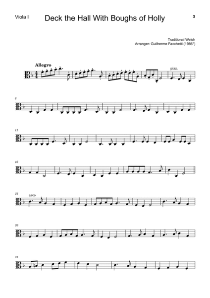 Traditional Welsh - Deck the Hall With Boughs of Holly. Arrangement for Viola Duet. Score an Parts image number null
