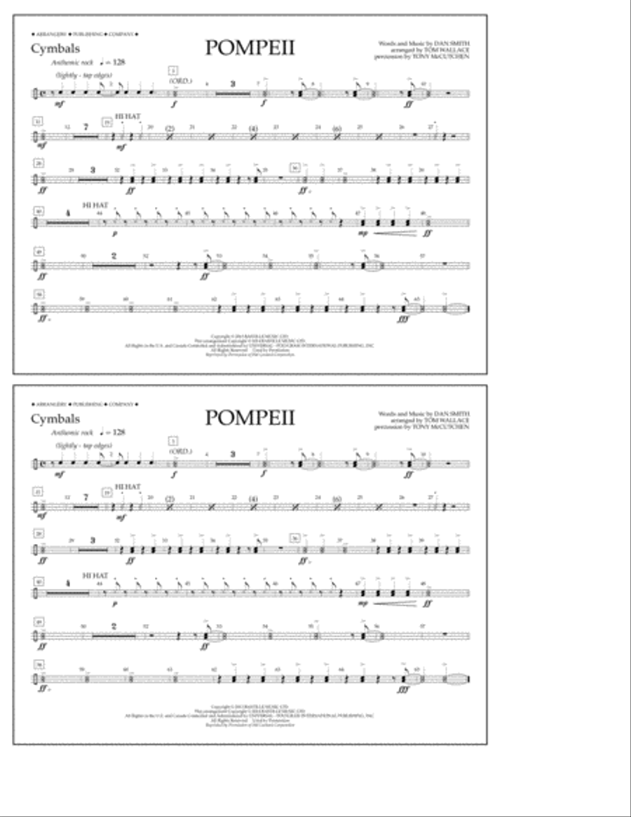 Pompeii - Cymbals Pompeii - Cymbals Marching Band scores gallery preview page 1