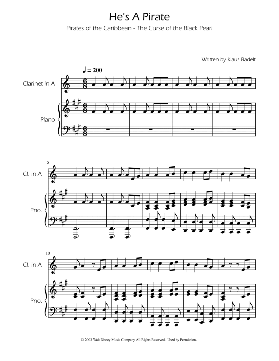 He's A Pirate A Clarinet scores gallery preview page 1