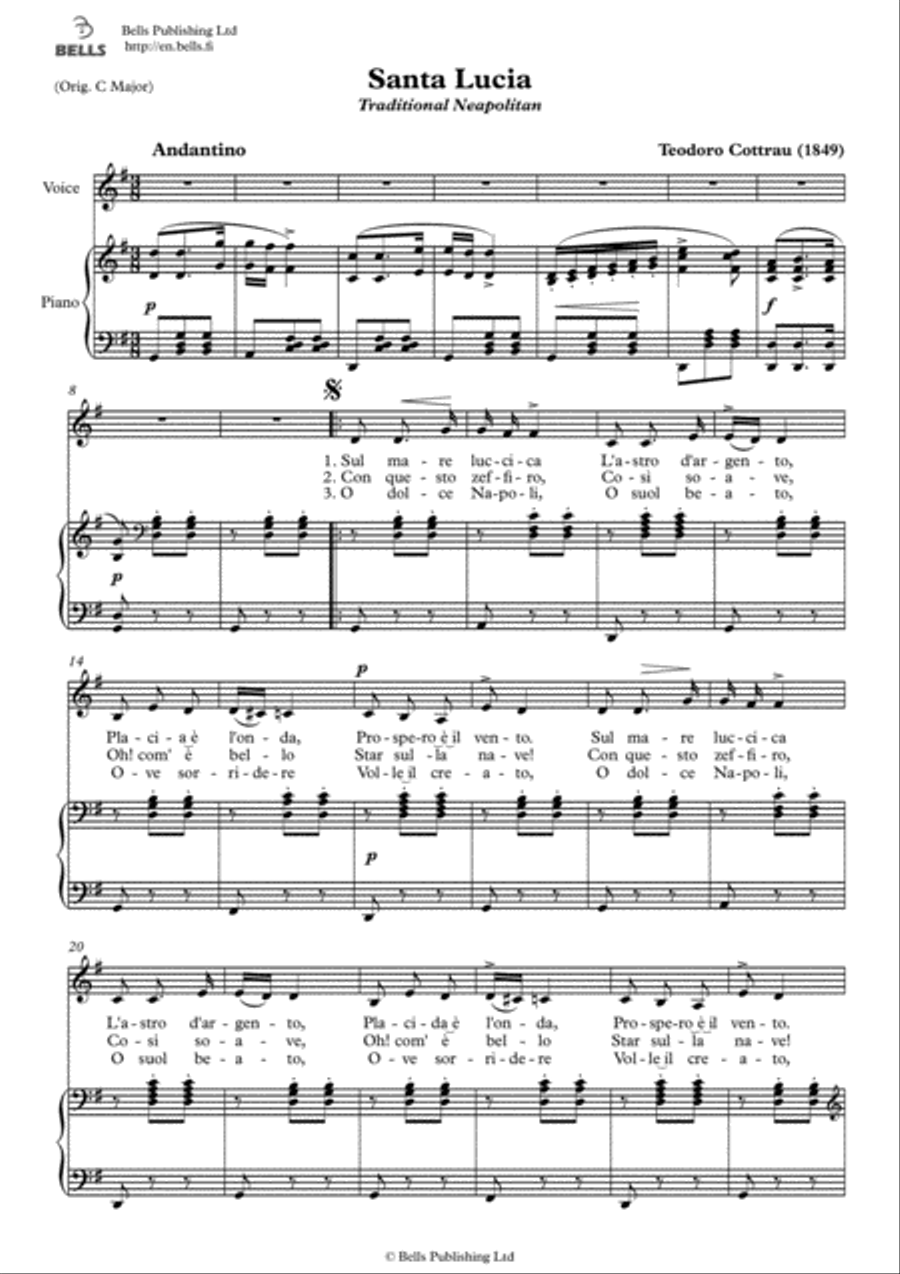 Santa Lucia (G Major) Voice Solo scores gallery preview page 1