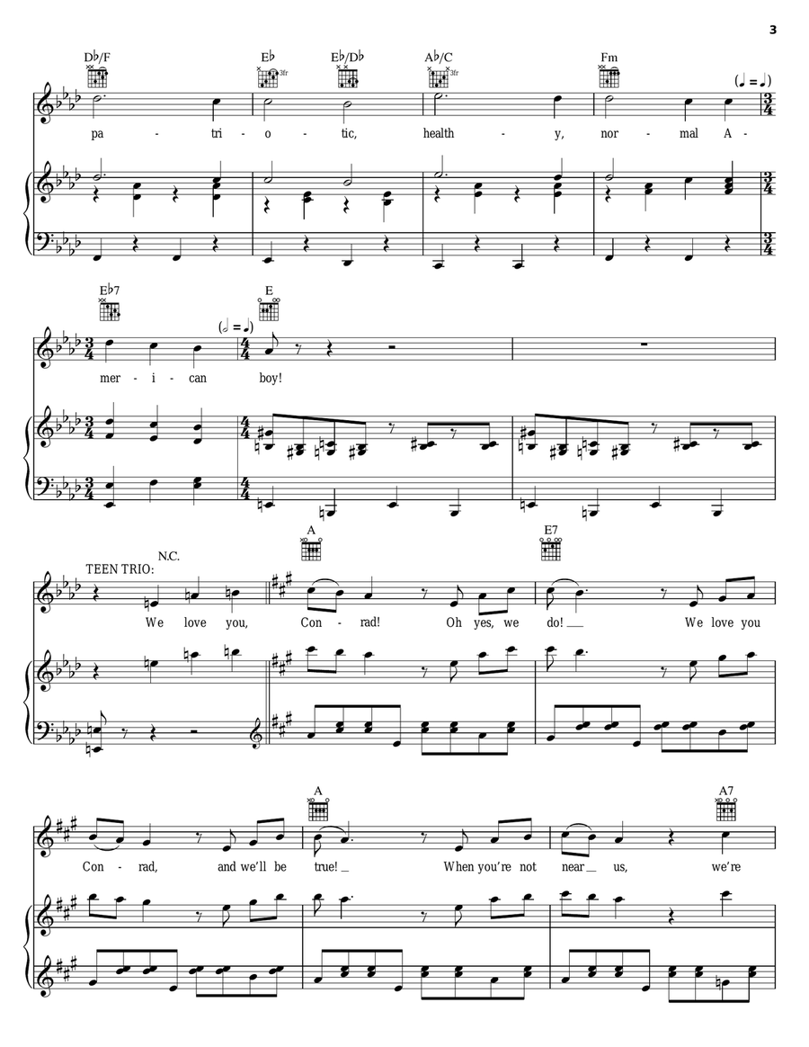 A Healthy, Normal American Boy (We Love You, Conrad) Piano, Vocal, Guitar scores gallery preview page 3