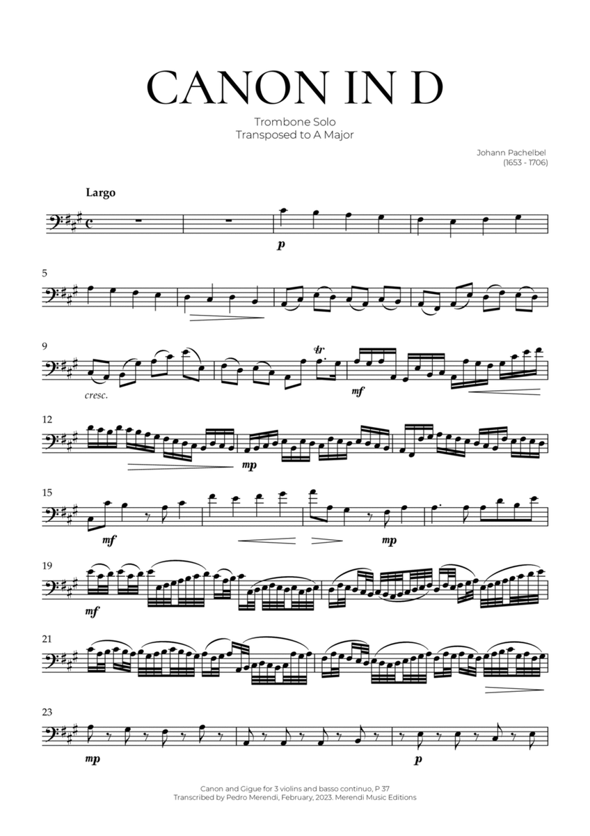 Canon in D (Trombone Solo) - Johann Pachelbel image number null
