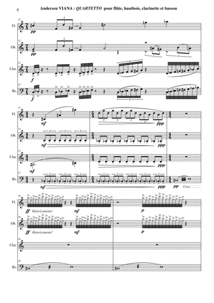 Andersen Viana: Quartet for flute, oboe, Bb clarinet and bassoon