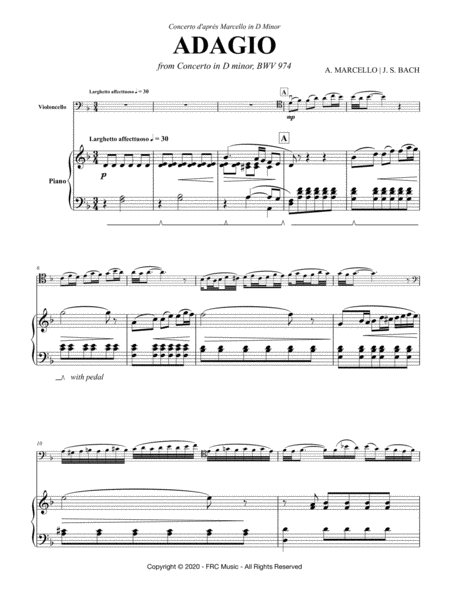Adagio from Concerto in D minor, BWV 974 (Concerto d'après Marcello) for Violoncello and Piano