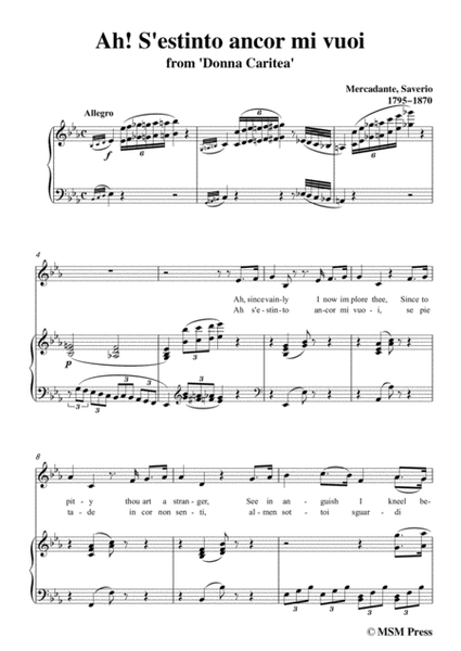 Mercadante-Ah!S'estinto ancor mi vuoi,from 'Donna Caritea',in E flat Major,for Voice and Piano image number null