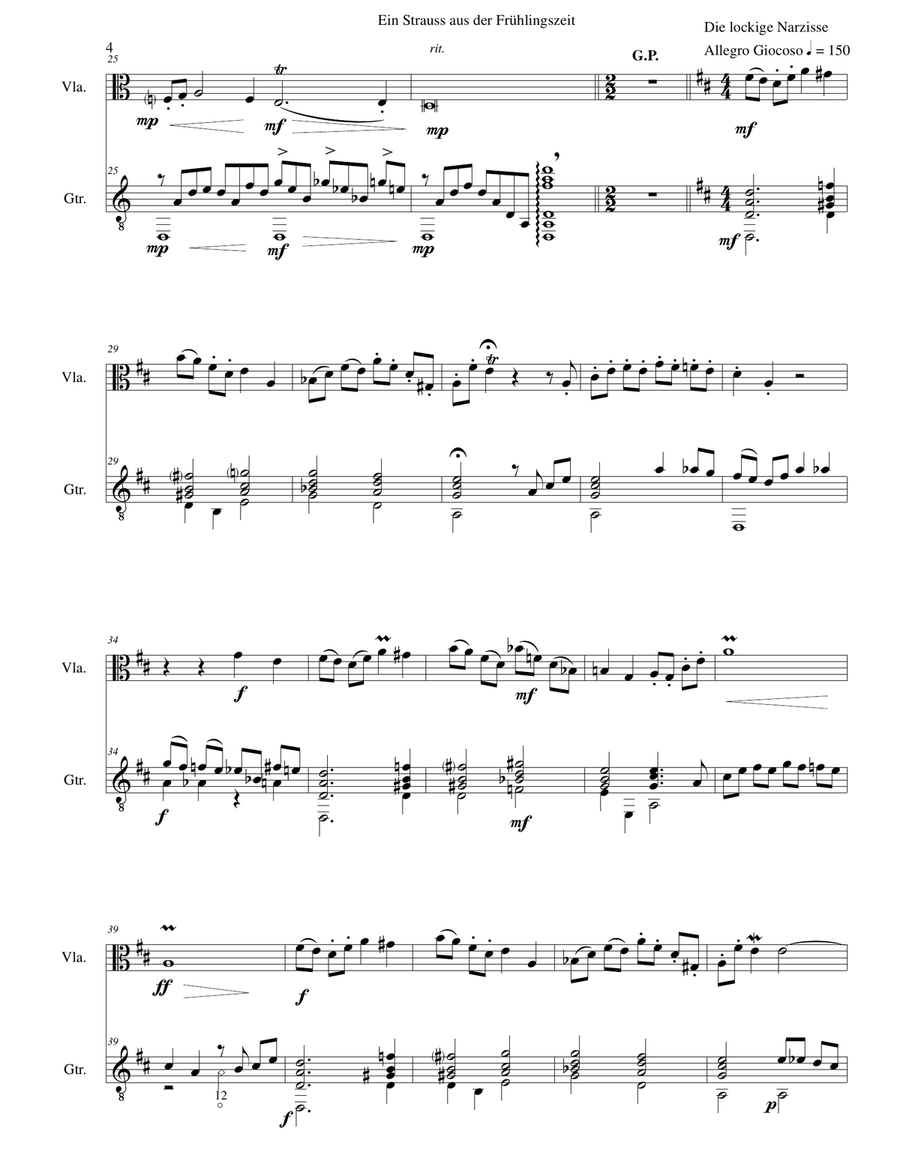 Ein Strauss aus der Frühlingszeit (A bunch of flowers from springtime) for viola and guitar String Duet scores gallery preview page 4