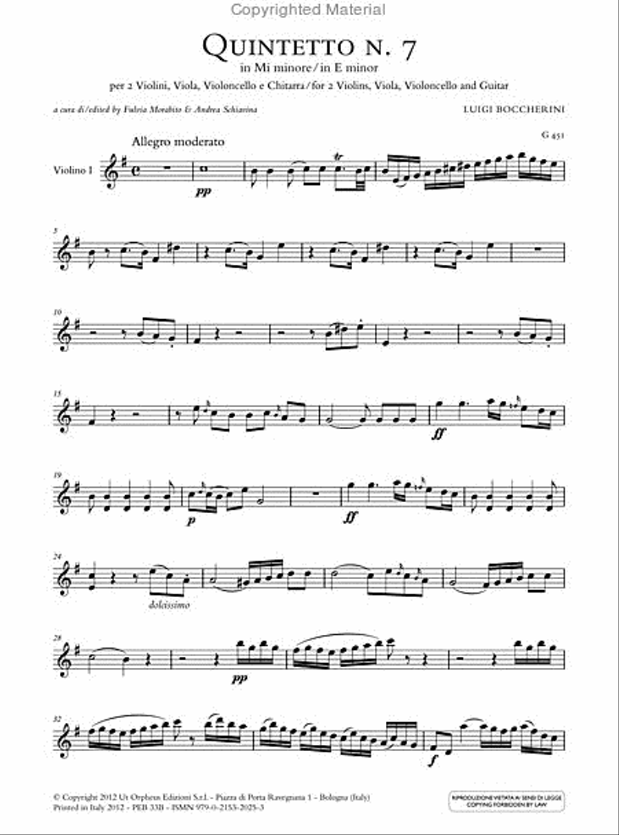 Quintet No. 7 in E minor (G 451) for 2 Violins, Viola, Violoncello and Guitar String Orchestra scores gallery preview page 2